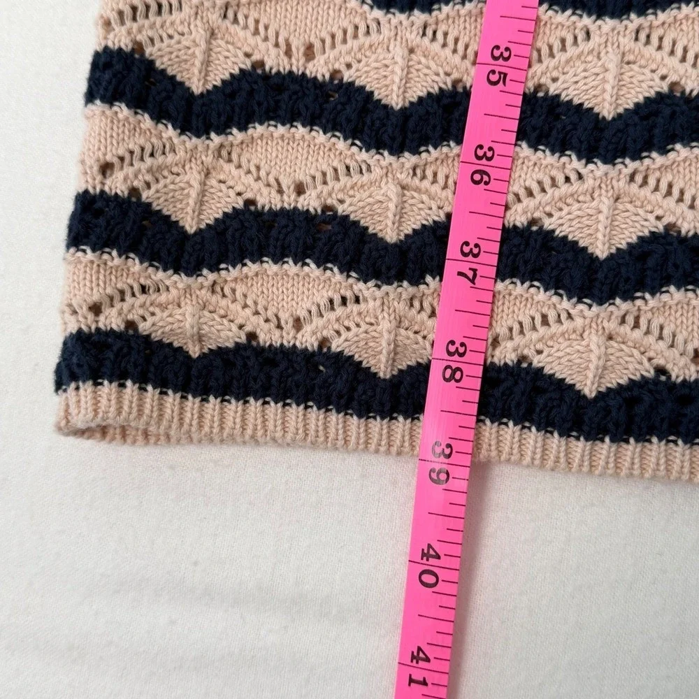 NWT Midi Dress Crochet Knit Chevron Ruffle Blush Cream Navy Nautical Soft Girl - Picture 7 of 11
